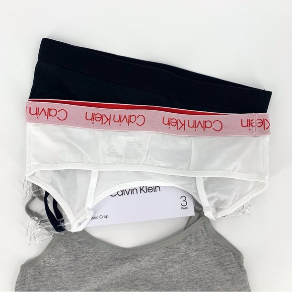 Calvin Klein NWT Girls' Black, Red, White, Grey 3-Pack Classic Crop Bralette, M - Picture 5 of 11